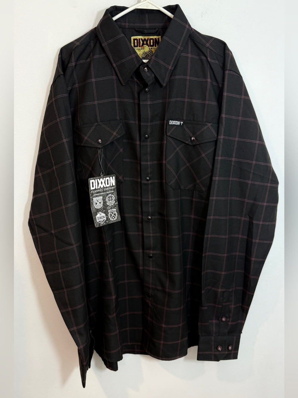 DIXXON Kamimura Black snap Button Plaid Shirt with Red Windowpane